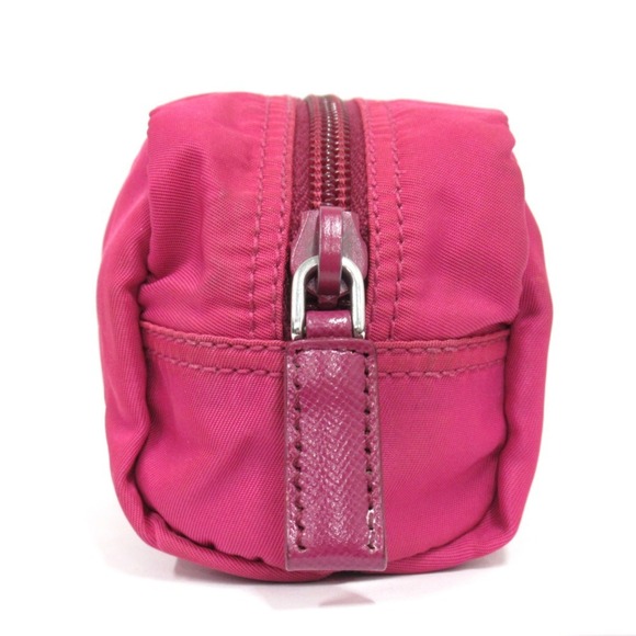 PRADA Prada nylon pouch bag with triangle logo and triangular plate, pink, fo...